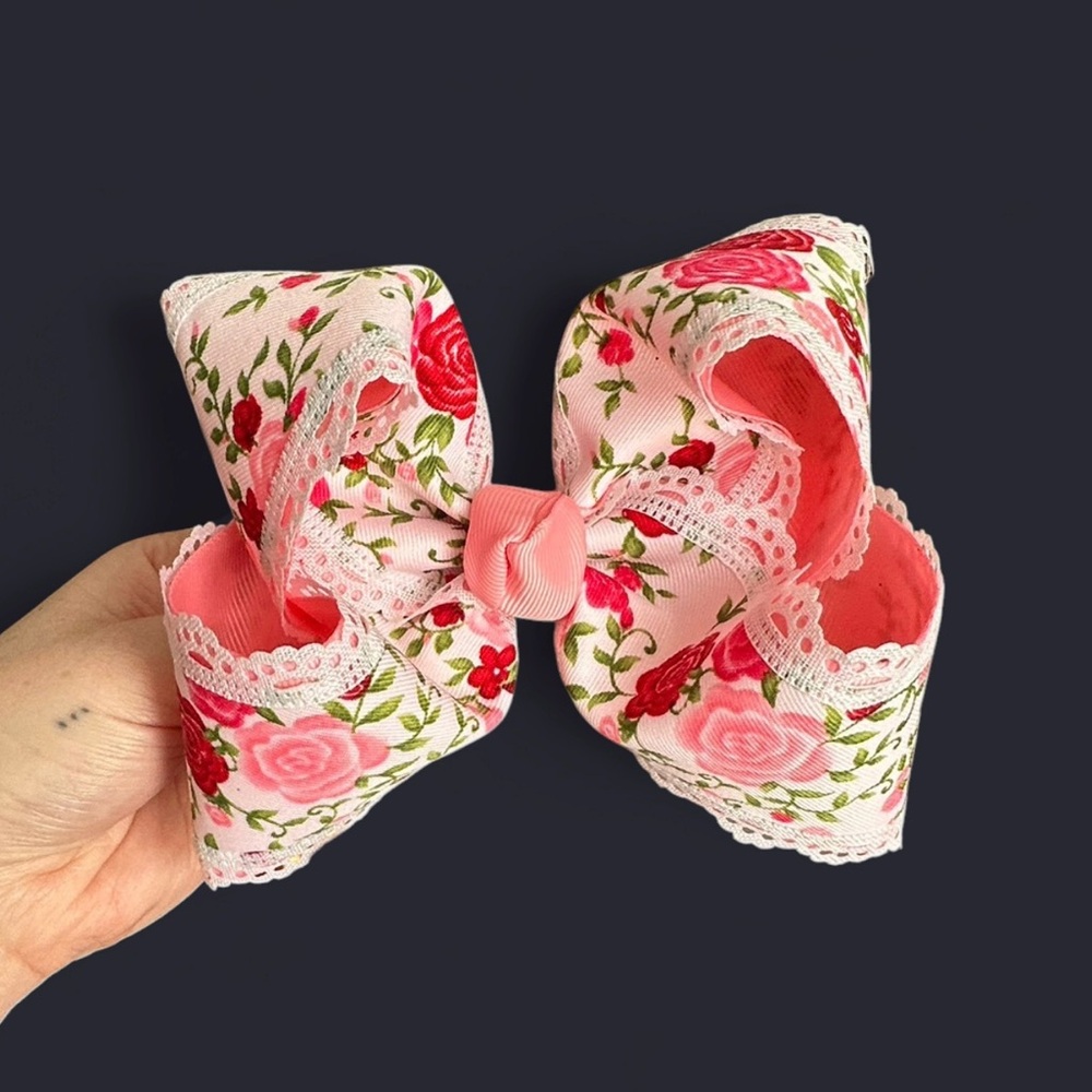 Pink Floral Lace smocked bow